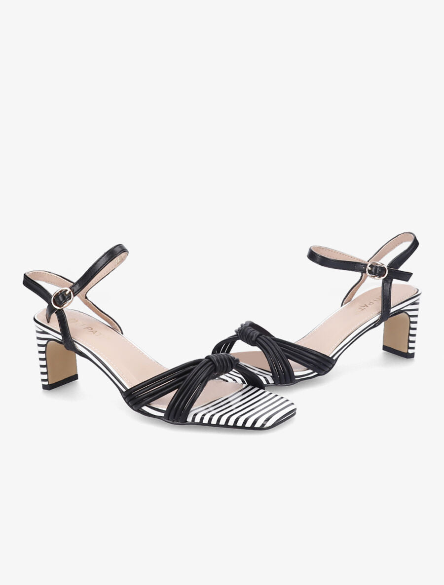 Sandales à talons rayés et ganses style noeud - Noir - 4