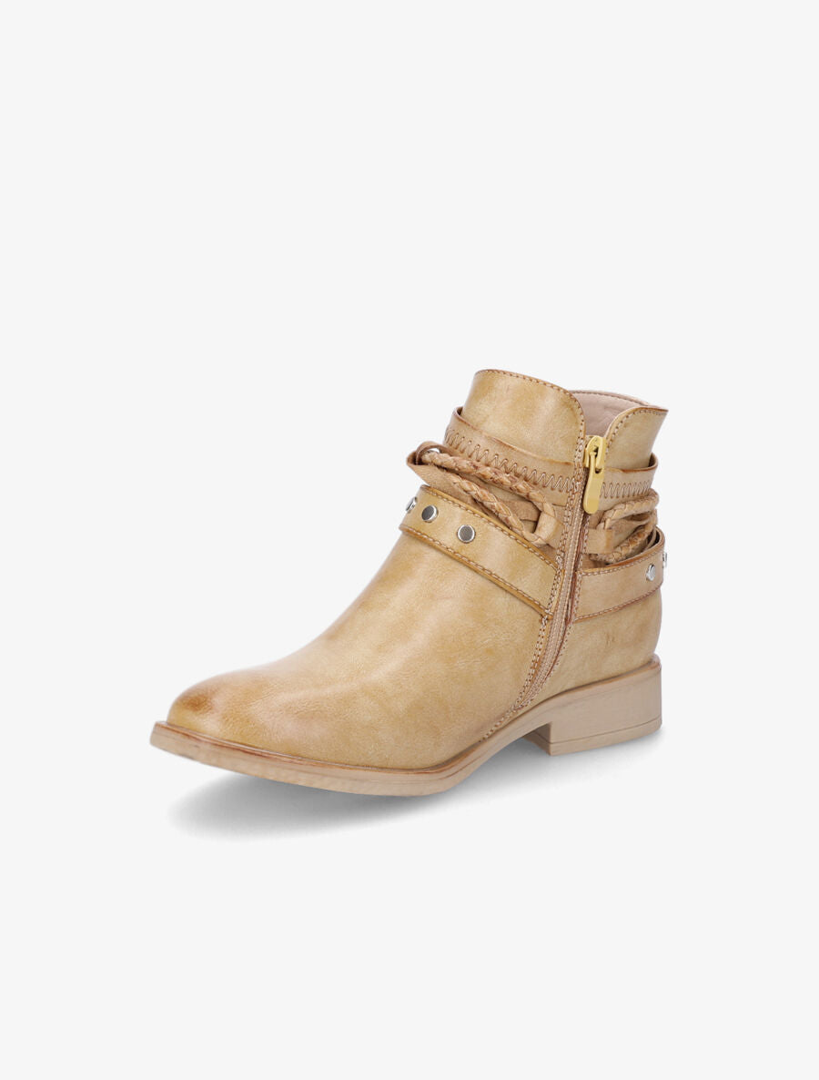 Bottines à lanières cloutées et liens - Moutarde - 3