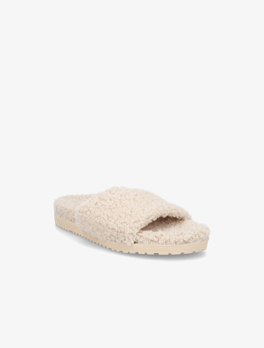 Claquettes effet laine bouclée - Beige - 2