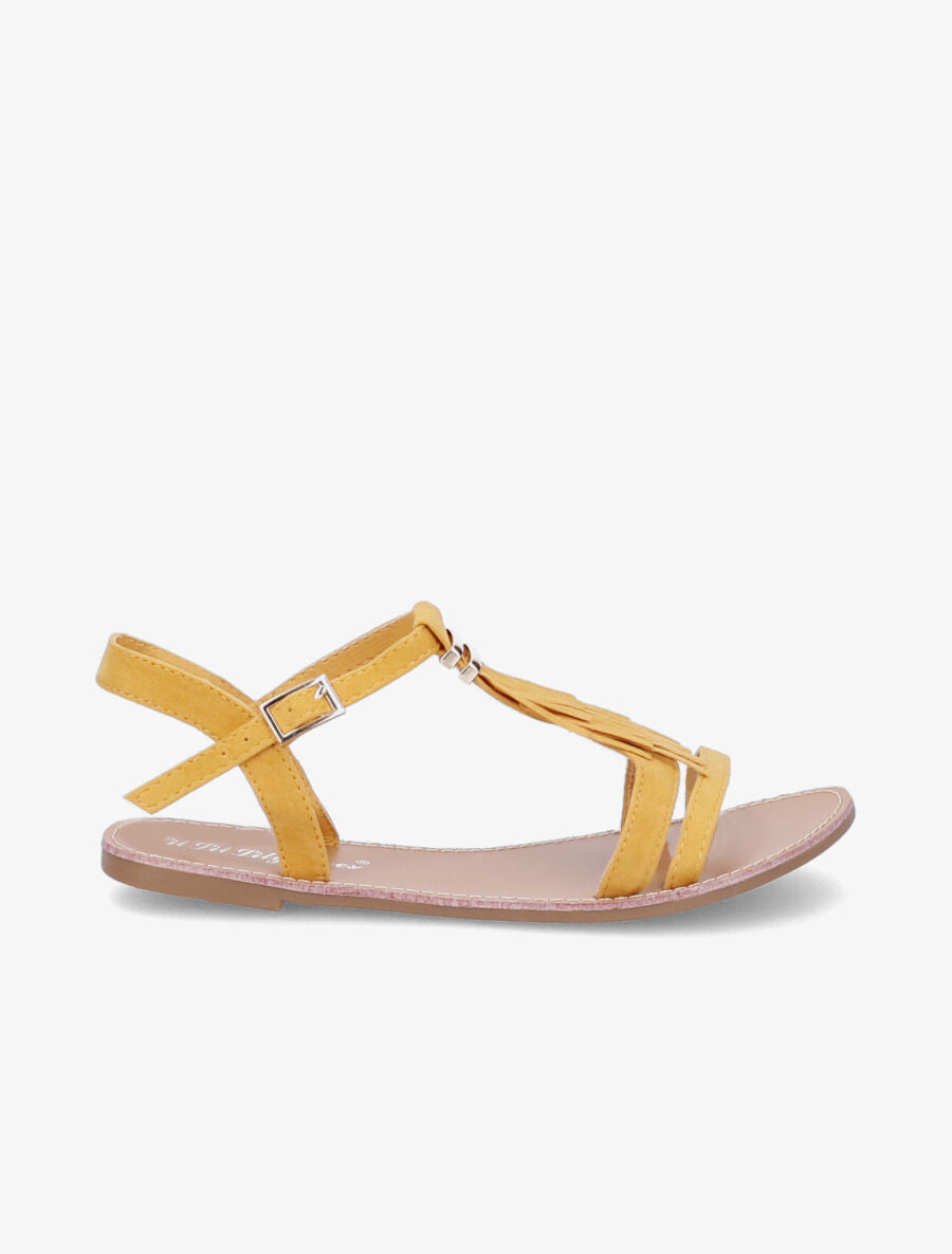 Nu-pieds frangés à boucle dorée - Moutarde - 3