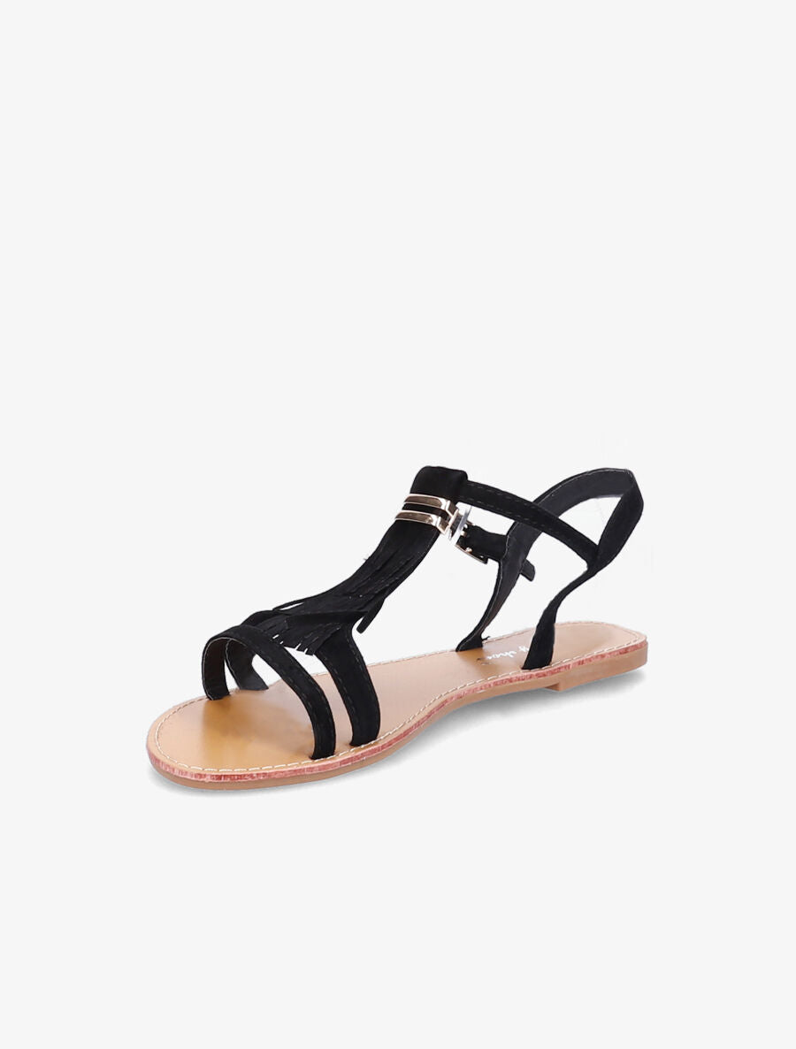 Nu-pieds frangés à boucle dorée - Noir - 4