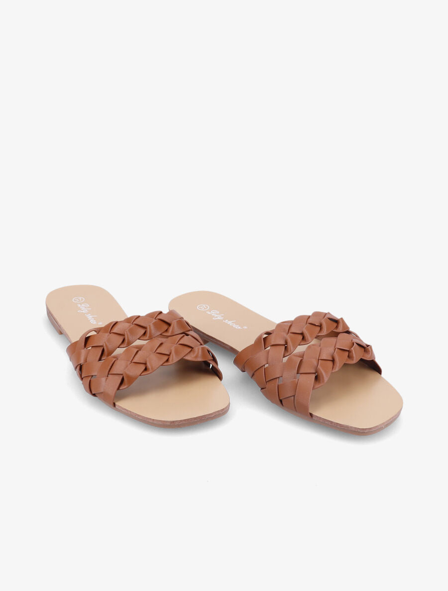 Mules tressées en simili - Camel - 4