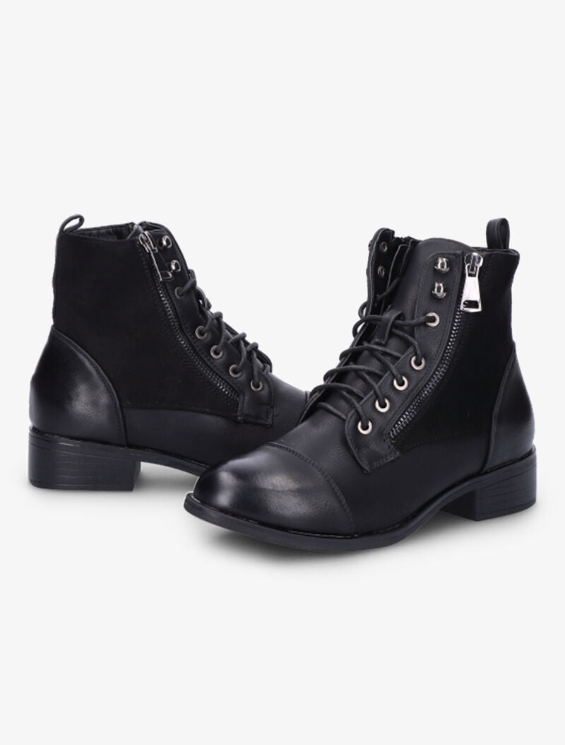 Bottines lacées à zip décoratif - Noir - 4