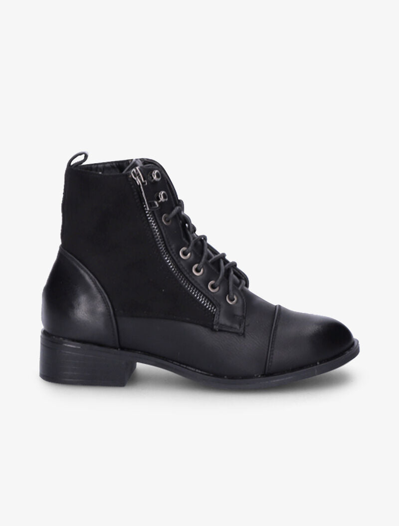 Bottines lacées à zip décoratif - Noir - 6
