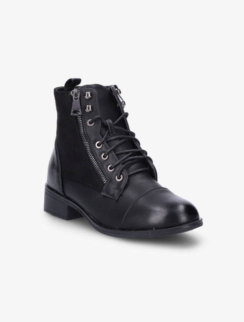 Bottines lacées à zip décoratif - Noir - 2