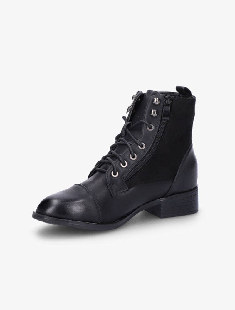 Bottines lacées à zip décoratif - Noir - 3