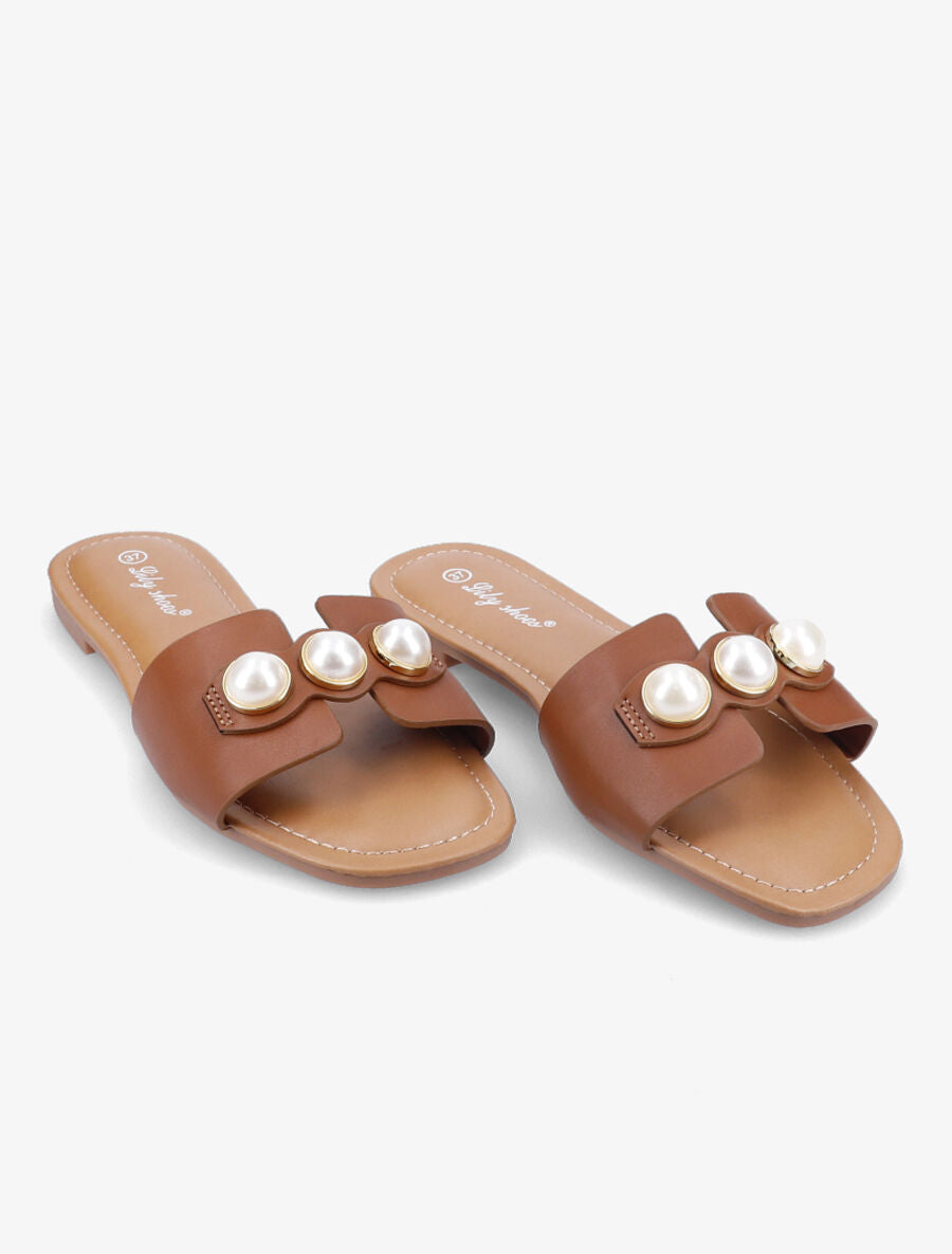 Mules stylisées à perles - Camel - 4