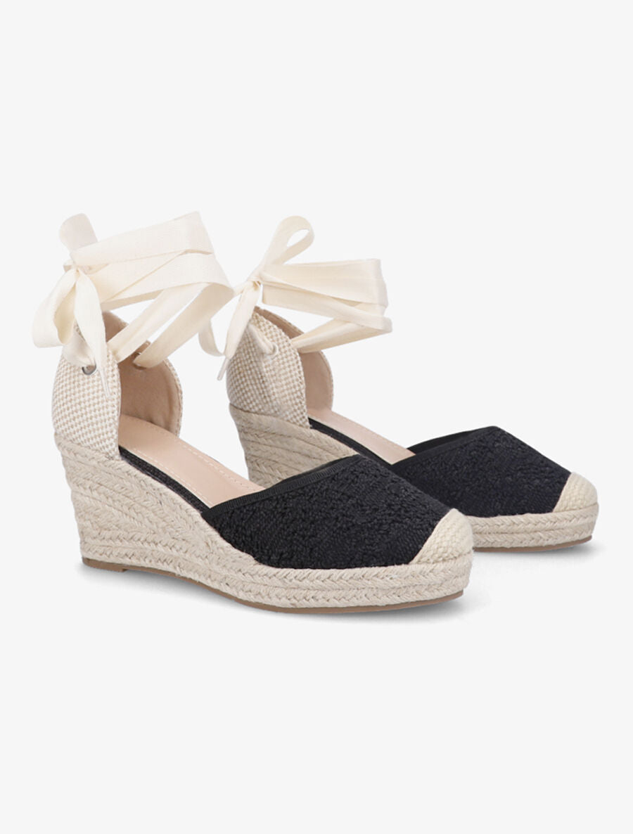 Sandales compensées en crochet à nouer - Noir - 4