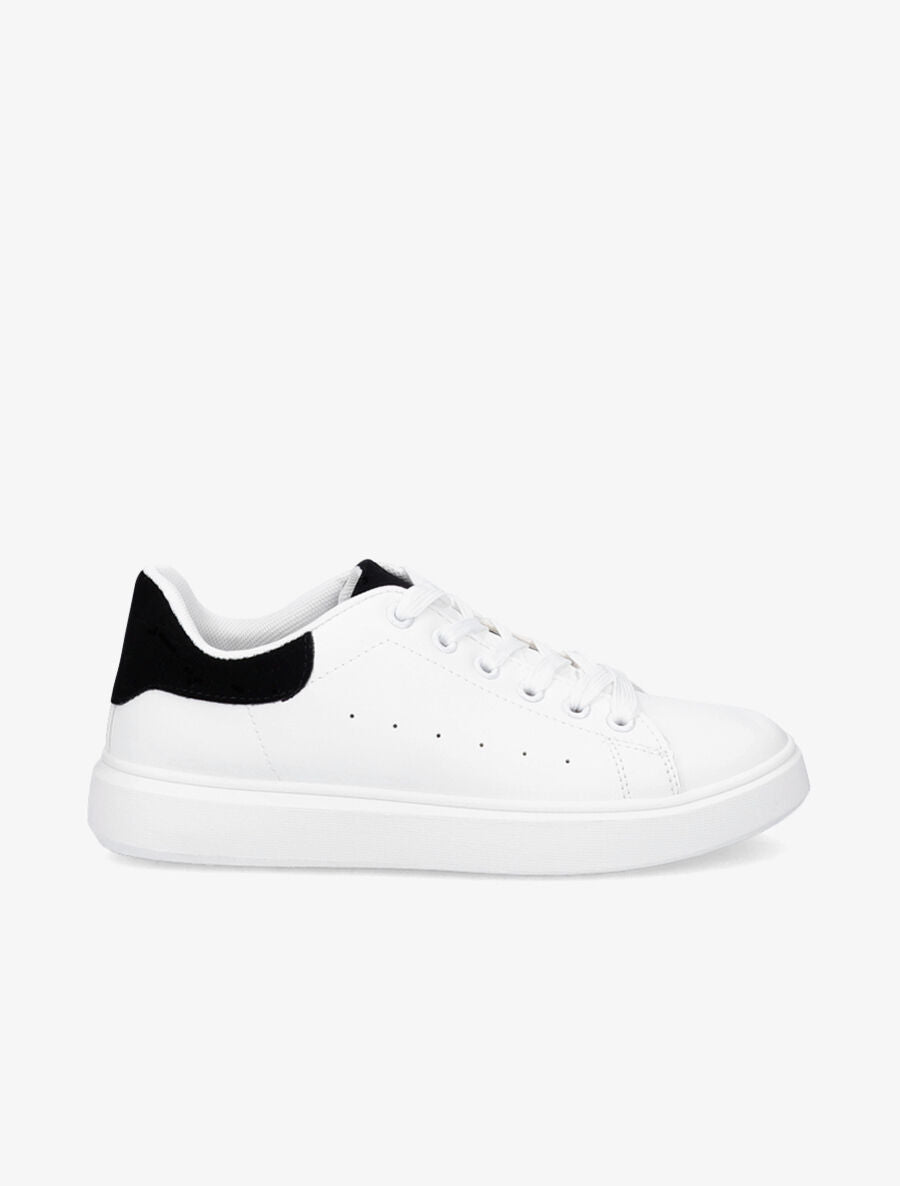 Sneakers à contrefort et languette en suédine - Blanc/noir - 5