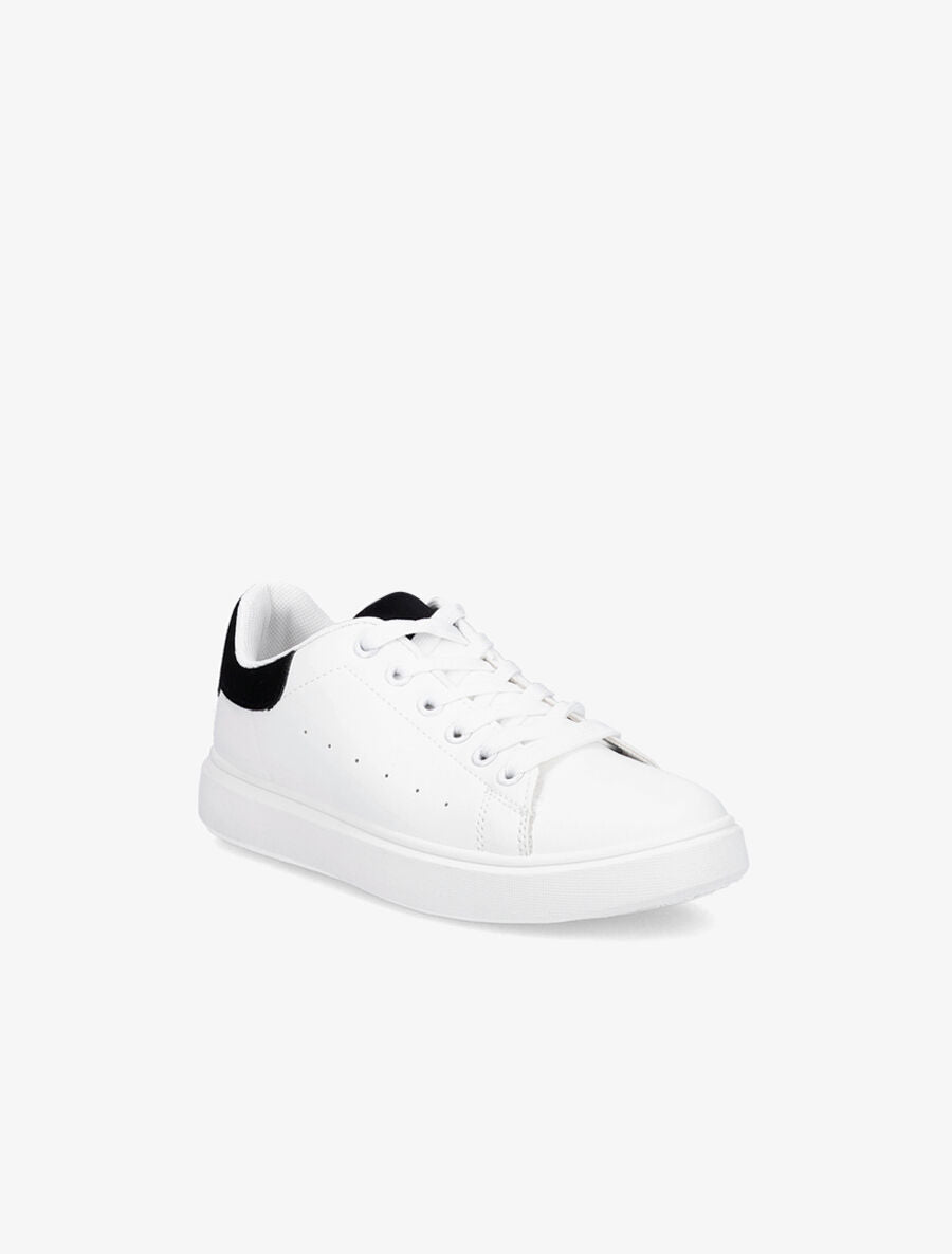 Sneakers à contrefort et languette en suédine - Blanc/noir - 2