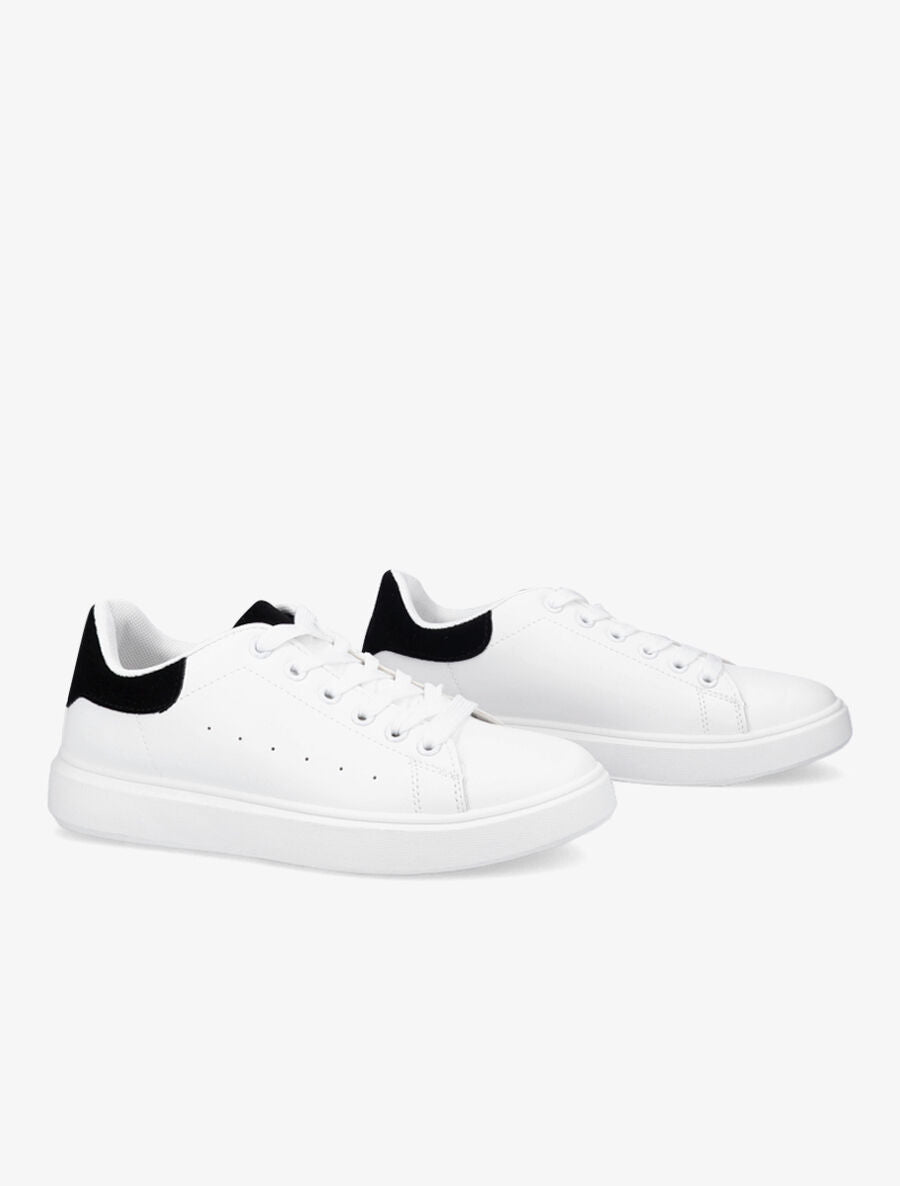 Sneakers à contrefort et languette en suédine - Blanc/noir - 4