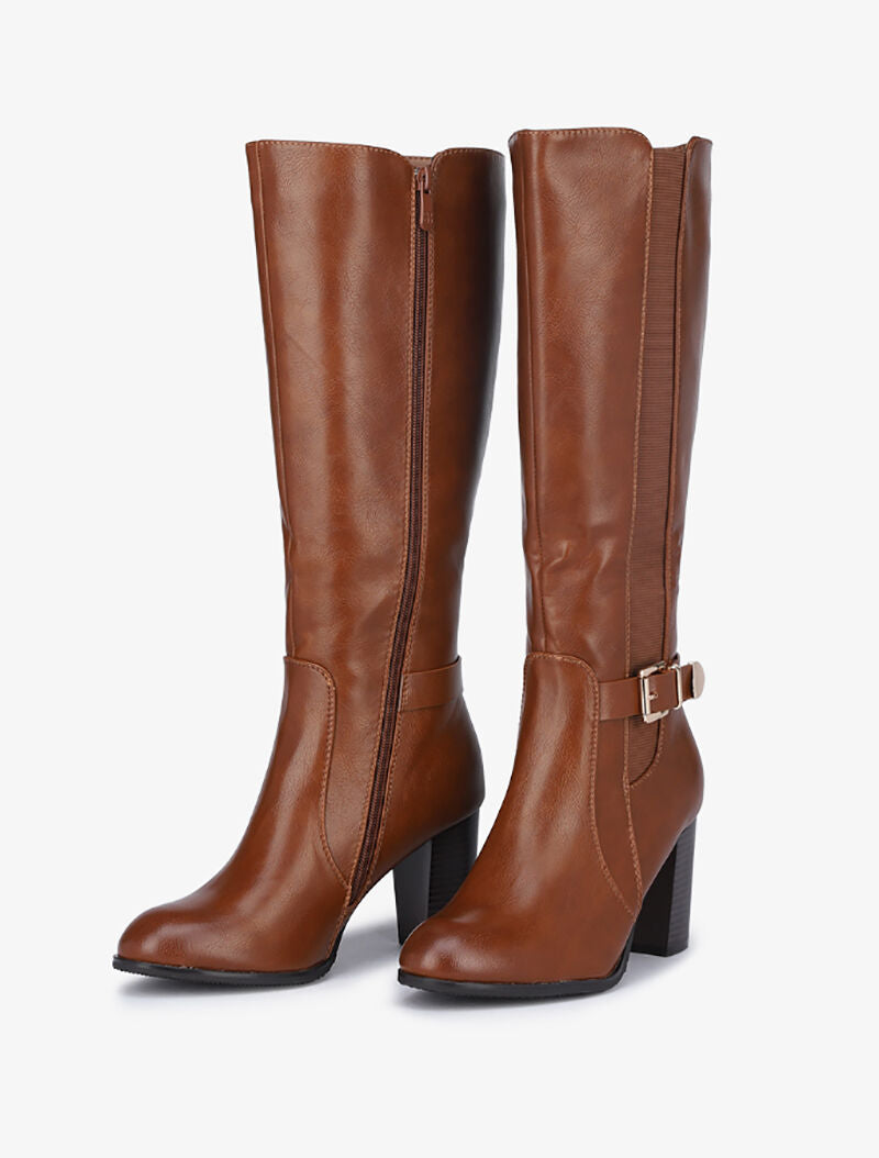 Bottes à talons et sangle - Camel - 4