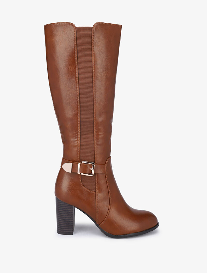 Bottes à talons et sangle - Camel - 5