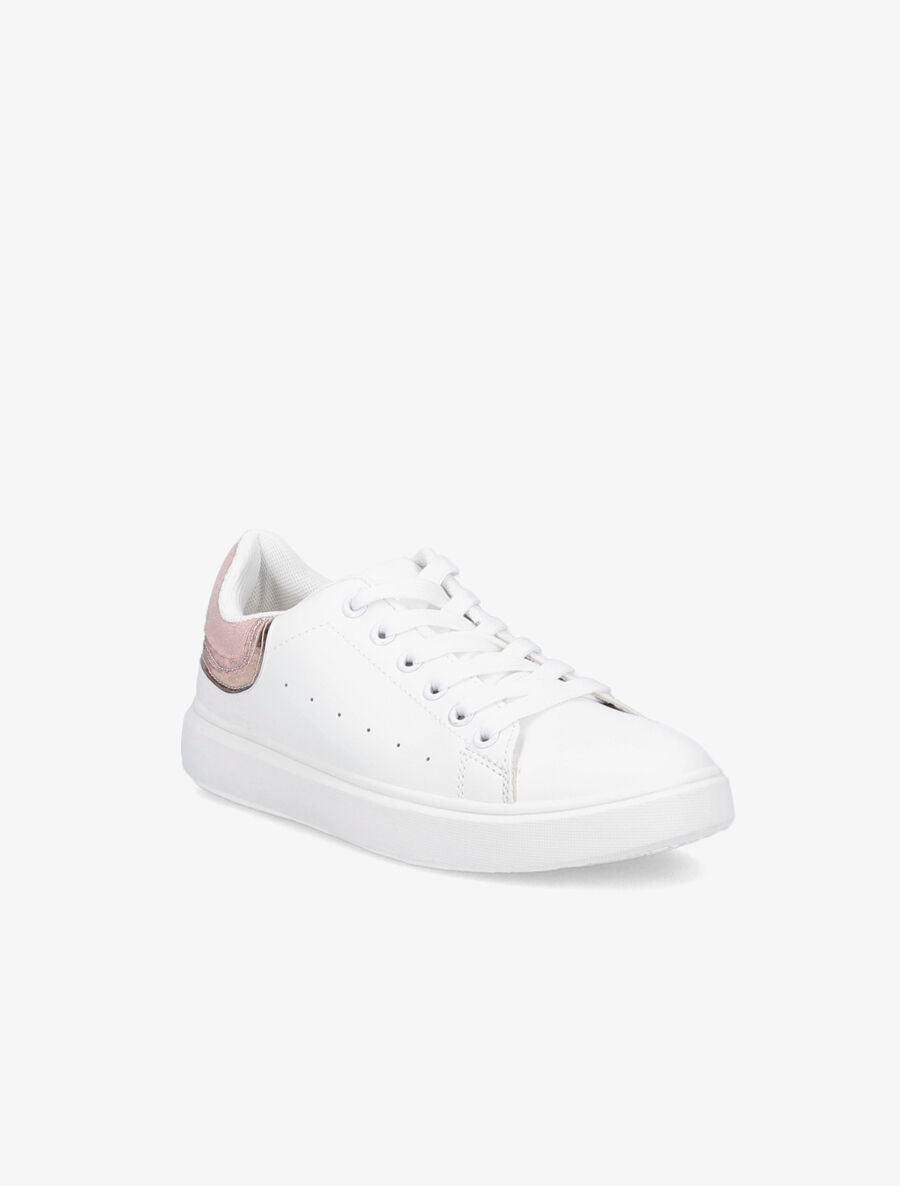 Sneakers à contrefort pailleté et suédine - Blanc/rose - 2