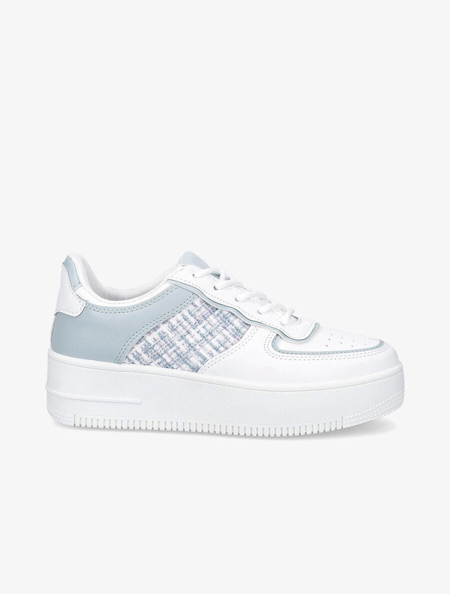 Baskets à empiècements carreaux irisés et semelles épaisses - Bleu gris - 1