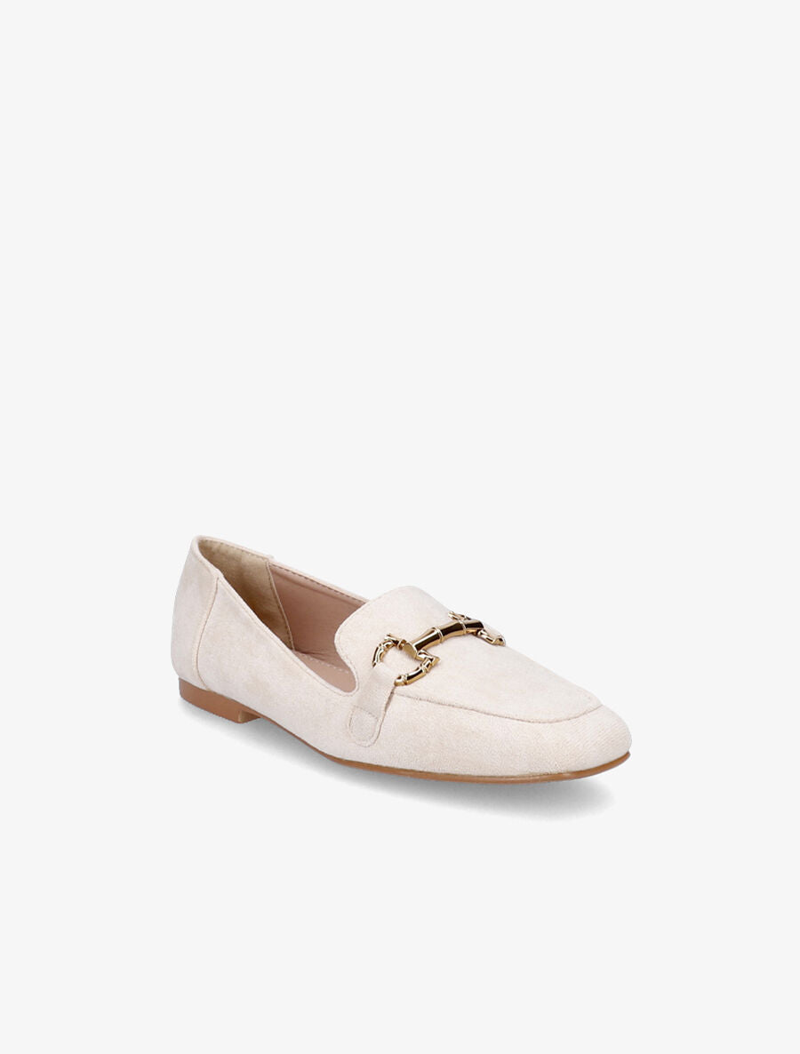 Slippers en suédine à boucles métalliques - Beige - 2