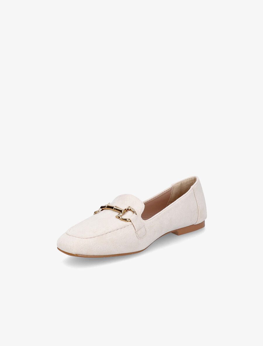 Slippers en suédine à boucles métalliques - Beige - 3