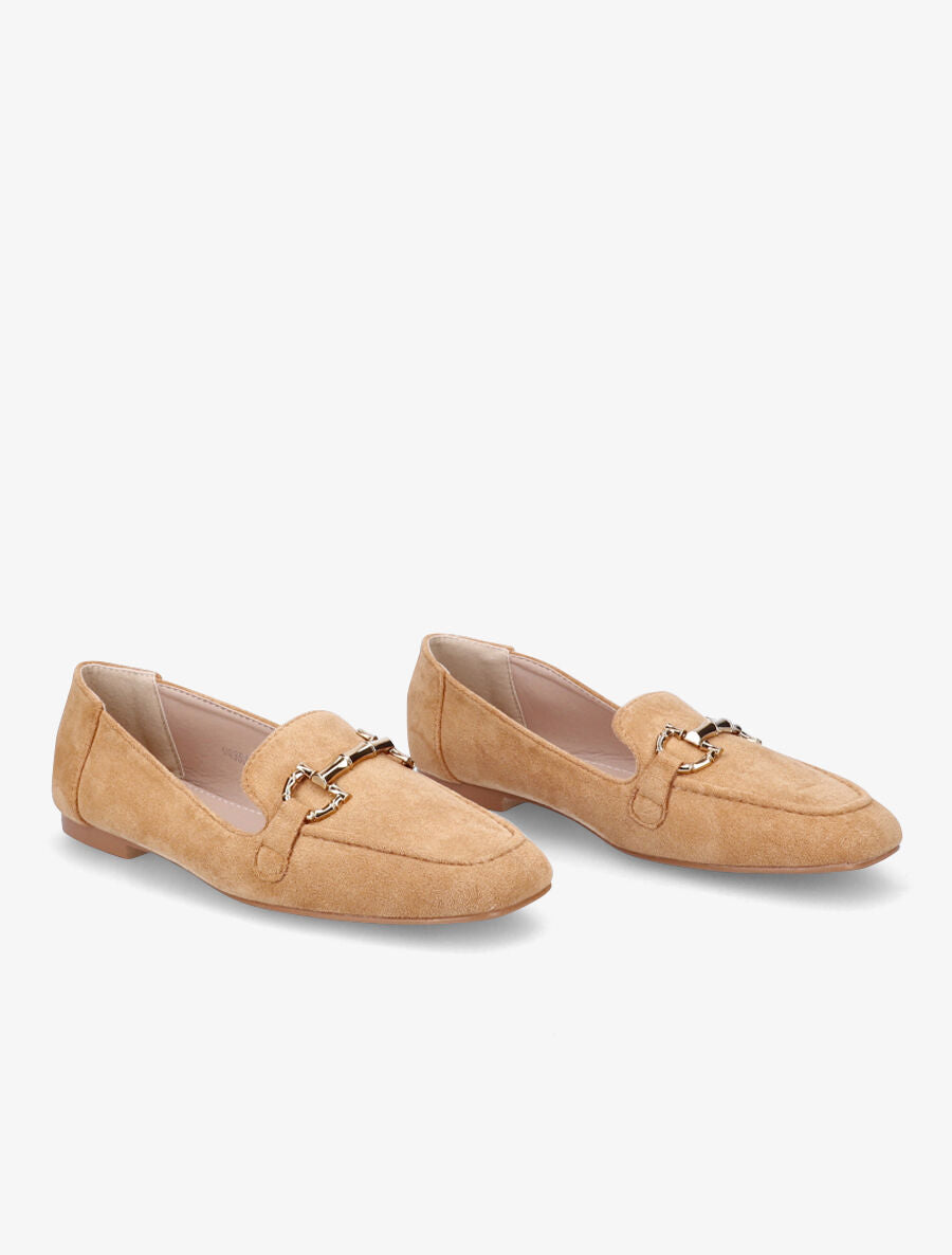 Slippers en suédine à boucles métalliques - Camel - 4
