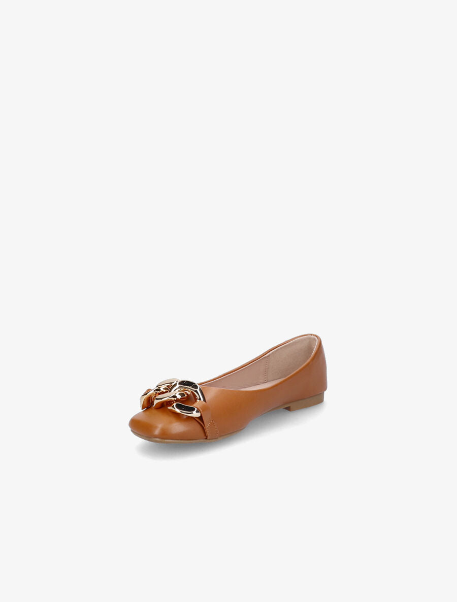 Ballerines en simili à détail chaines - Camel - 3