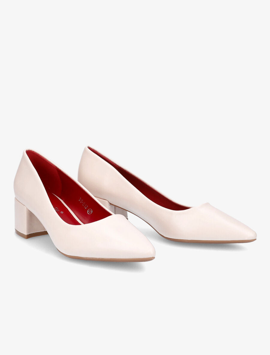 Escarpins pointus à talons carrés - Beige - 4