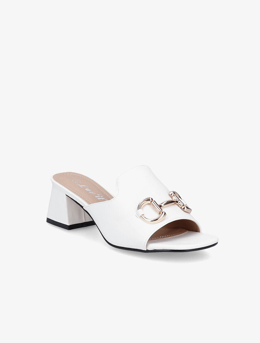 Mules en simili à boucle métallique dorée - Blanc - 2