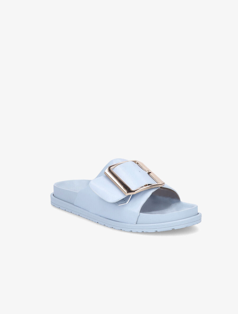 Claquettes en simili à boucle métallique - Bleu - 1
