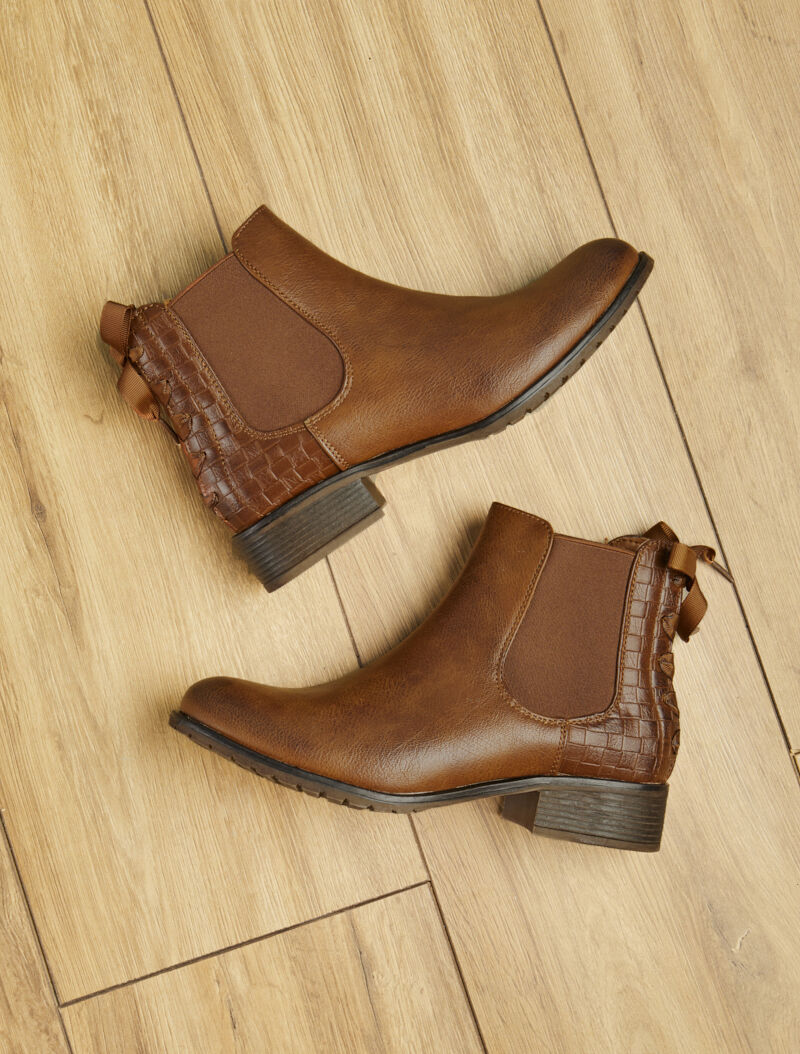 Chelsea boot à contrefort croco à corsage - Camel - 5