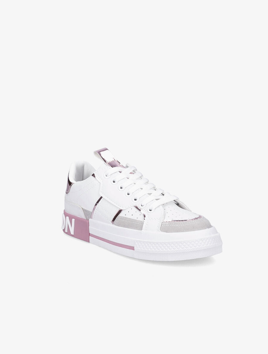 Sneakers à inscription et détail suédine - Rose - 2