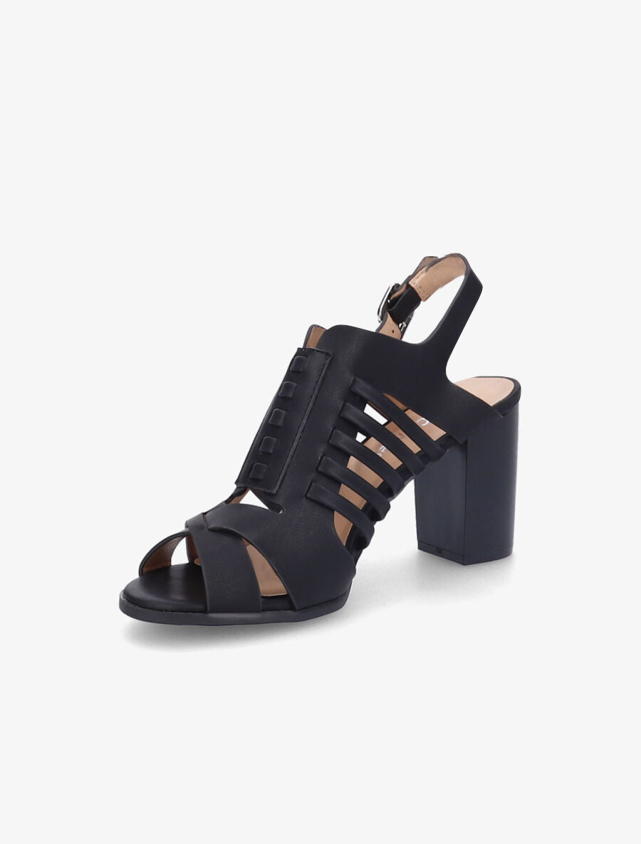 Sandales à talons en simili à ganses croisées et entrelacées - Noir - 3