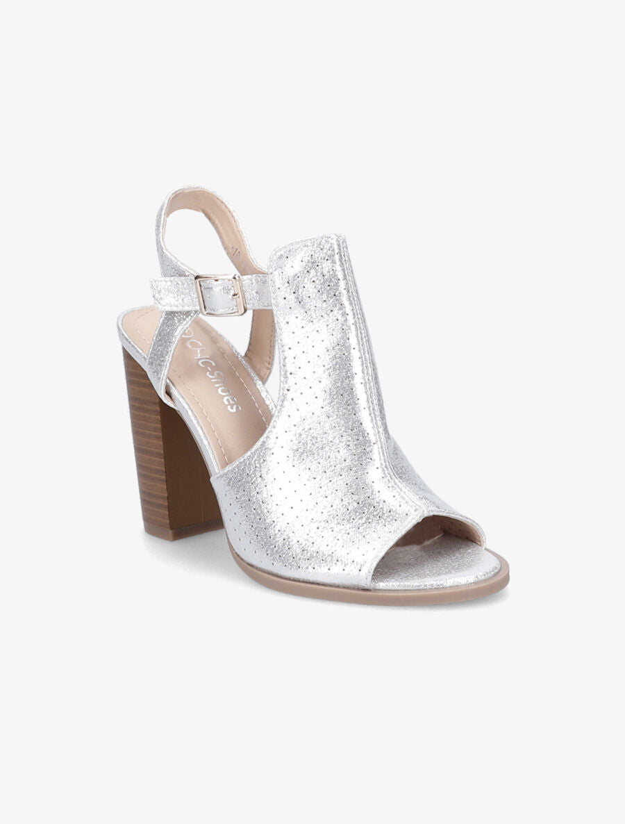 Sandales à talons en simili perforé irisé - Argent - 2