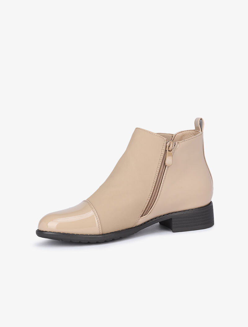 Bottines suédées et vernies à zip stylisé - Taupe - 3