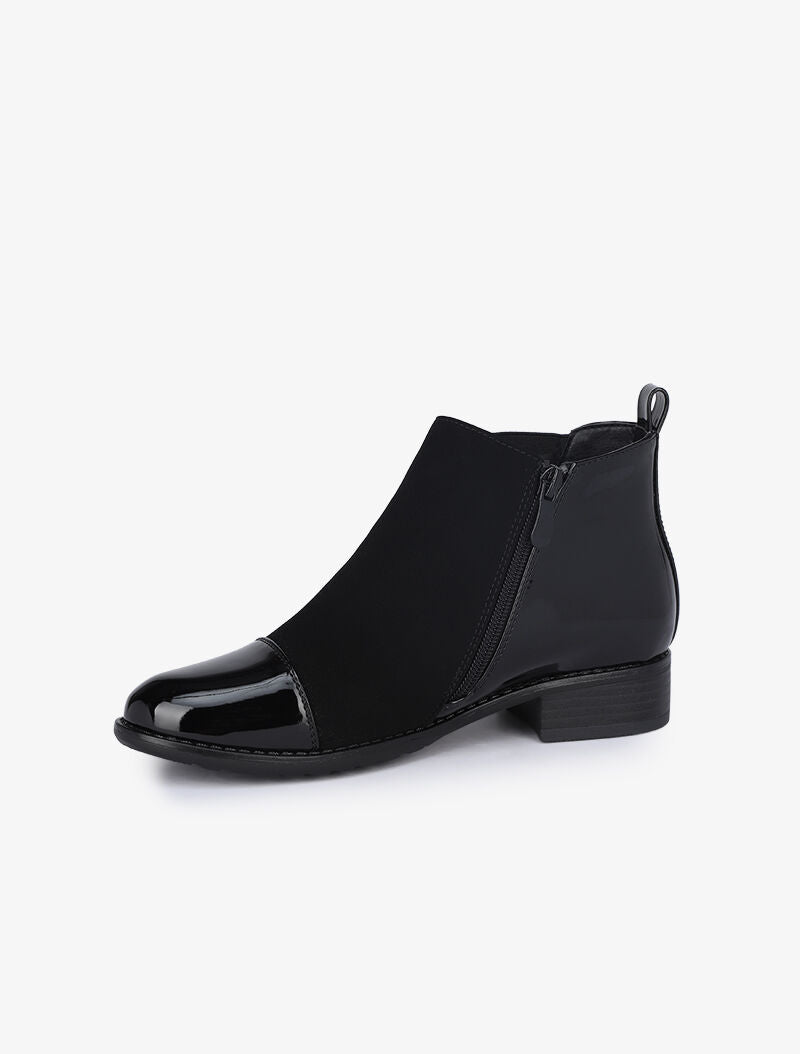 Bottines suédées et vernies à zip stylisé - Noir - 3