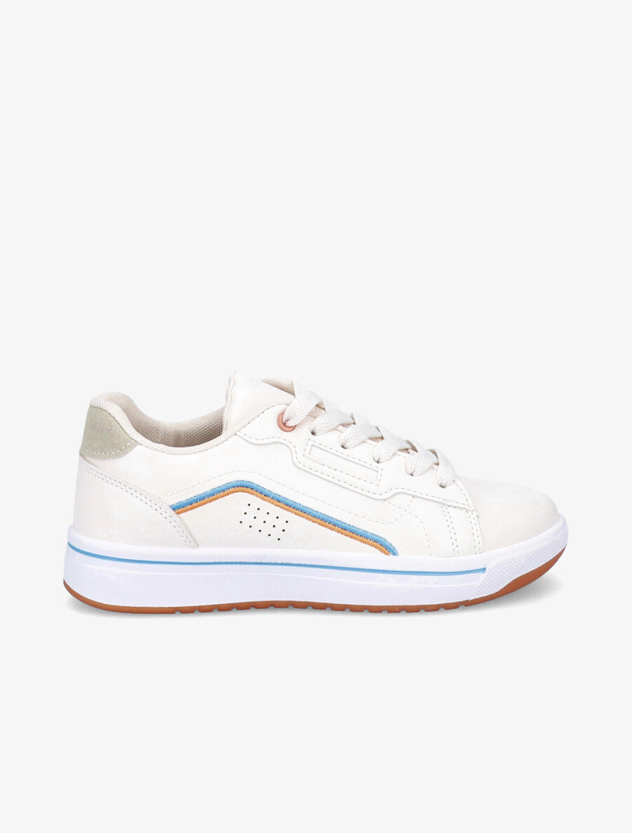 Tennis à contrefort en suédine contrastant - Beige - 1