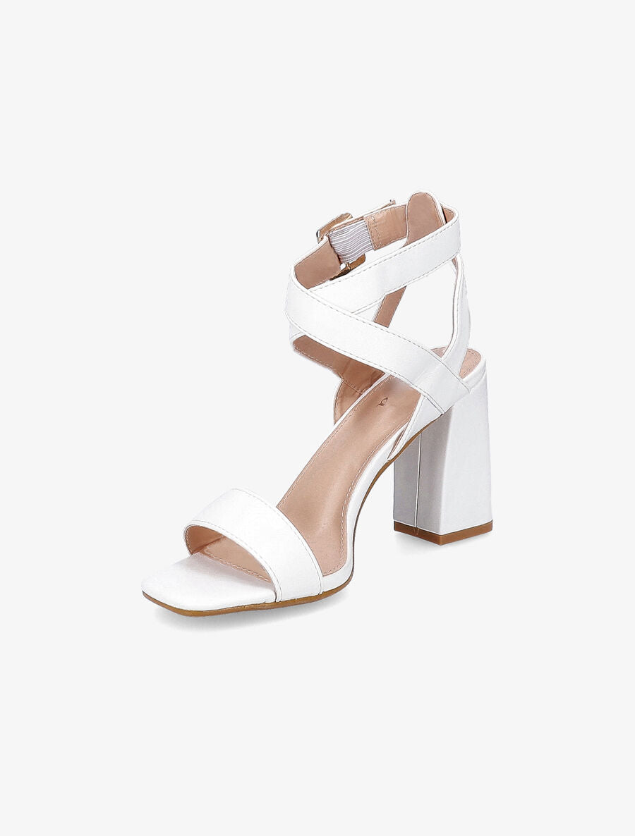 Sandales à talons en simili et brides croisées - Blanc - 3