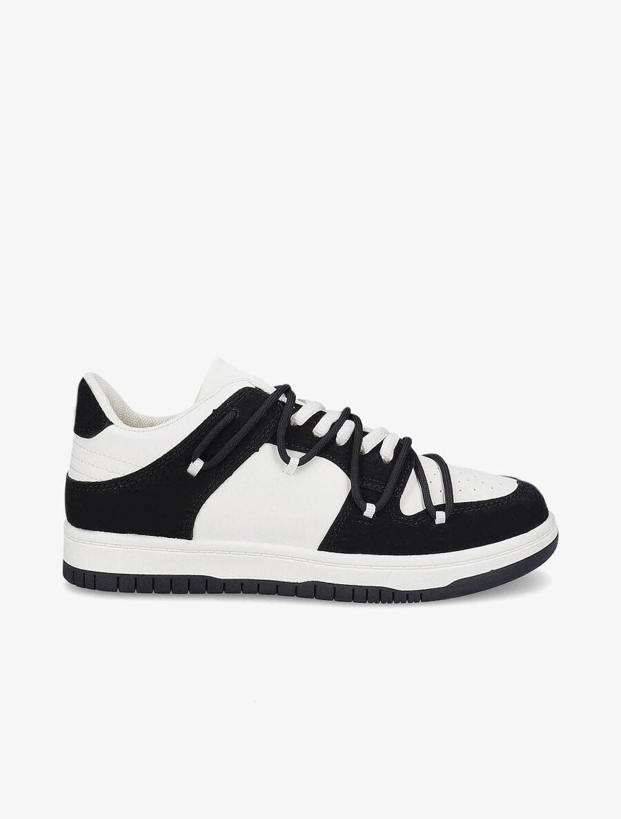 Sneakers bicolore à double lacets - Noir - 1