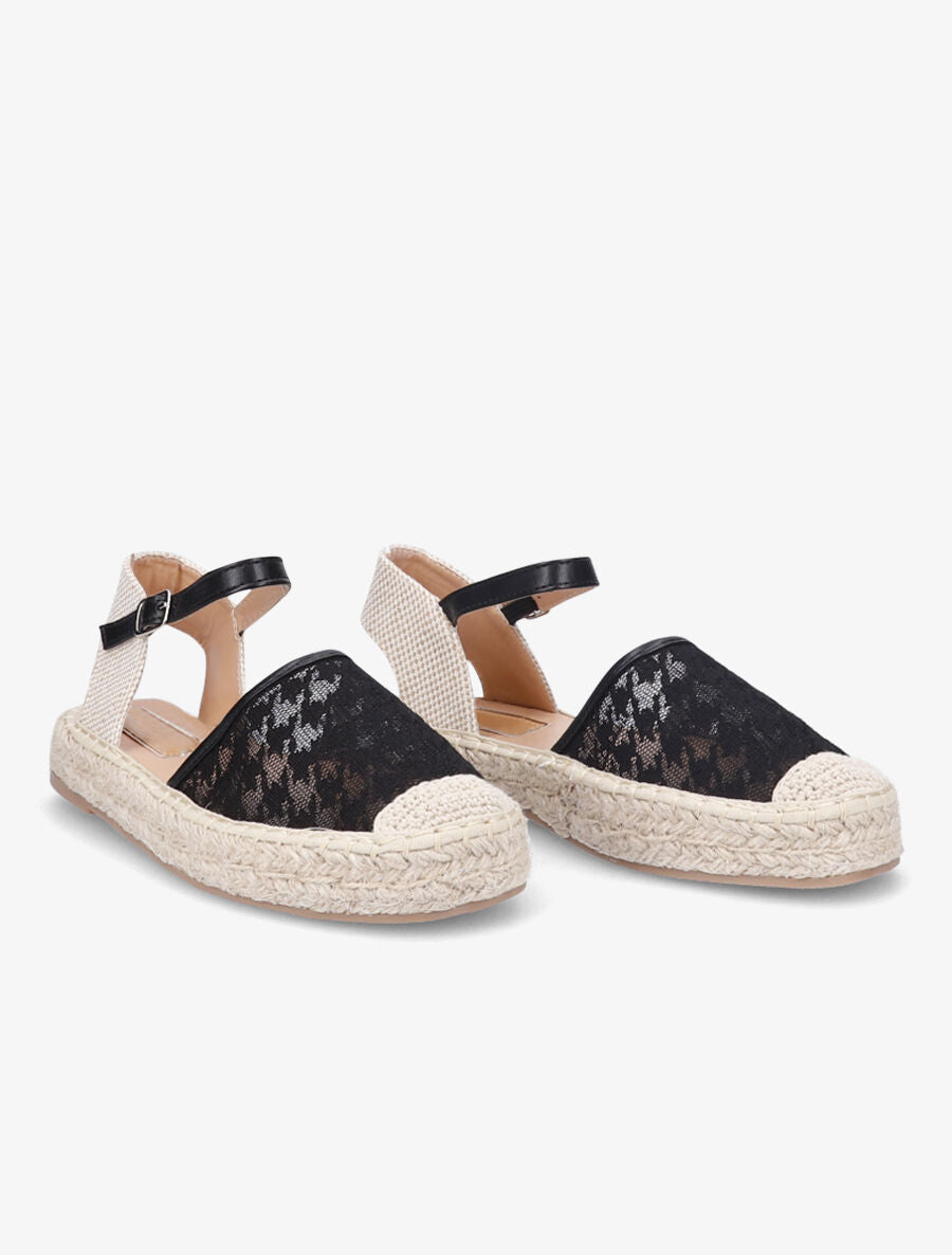 Espadrilles à motif pied de poule - Noir - 4