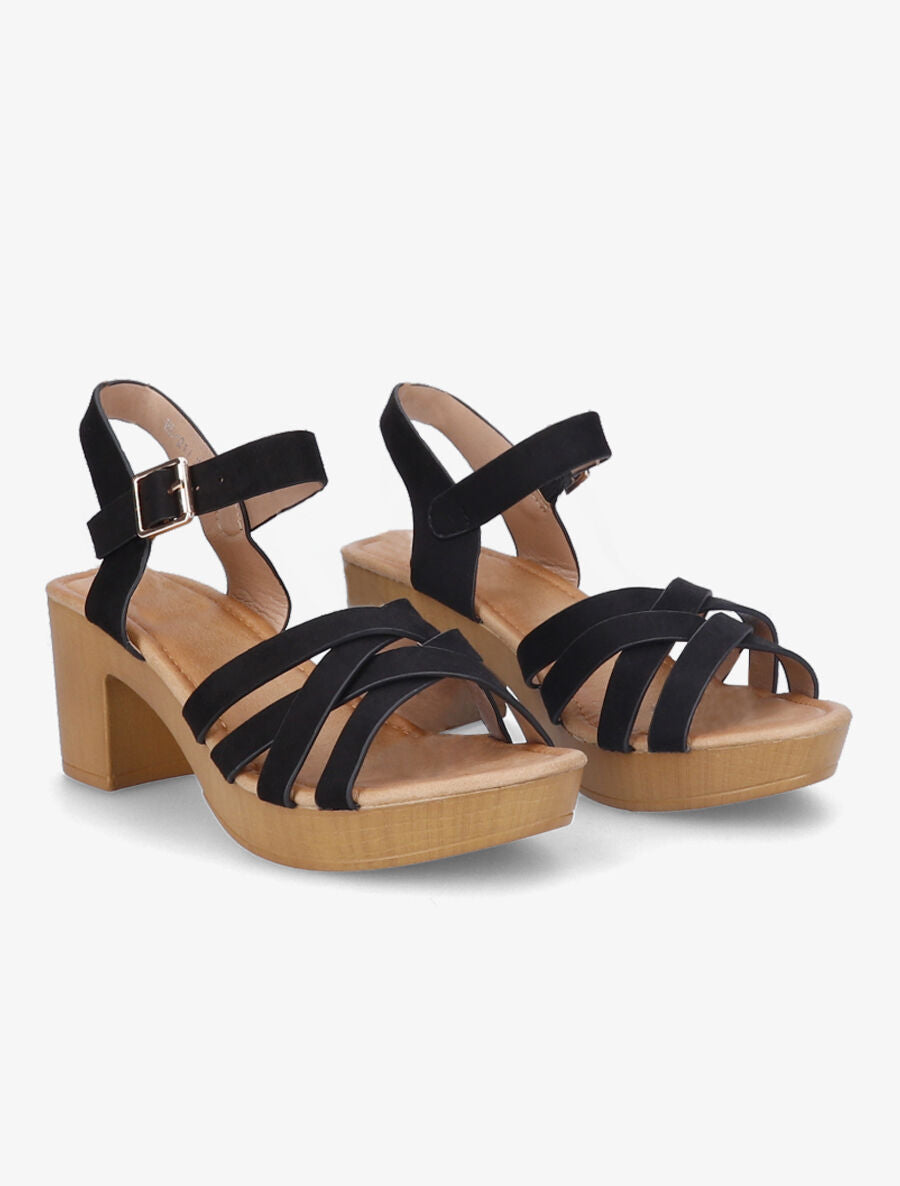 Sandales à talons et brides croisées en suédine - Noir - 4