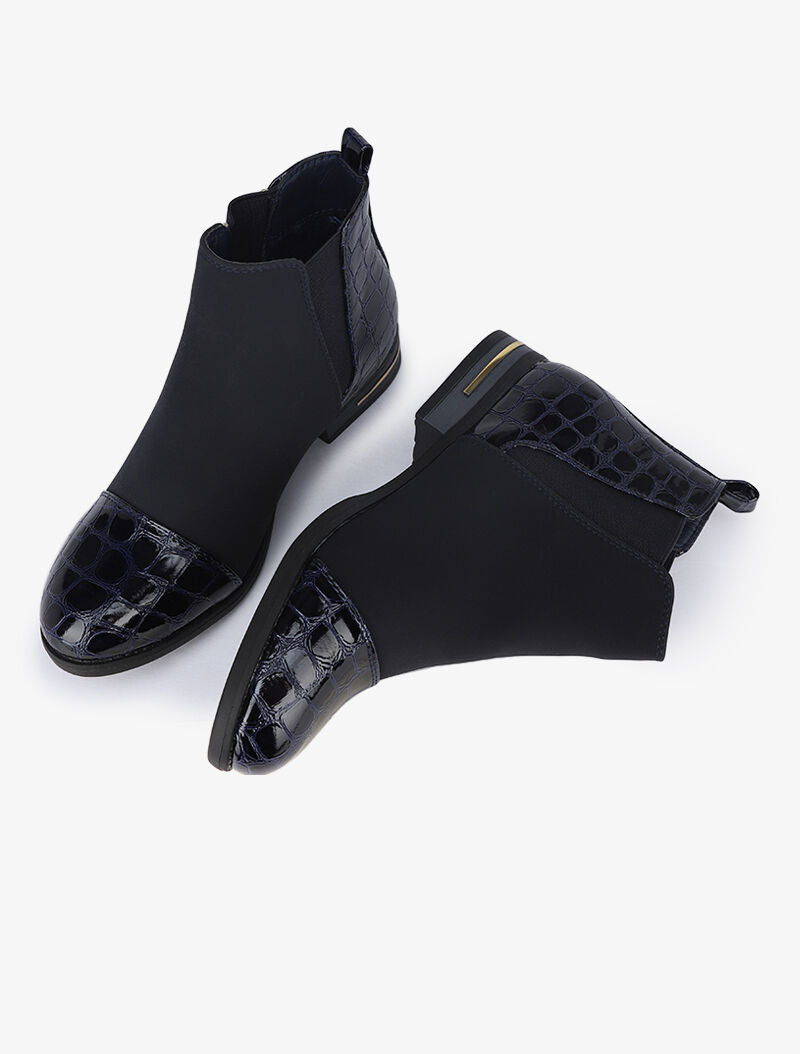 Bottines à contreforts et bouts effet croco vernis - Marine - 5