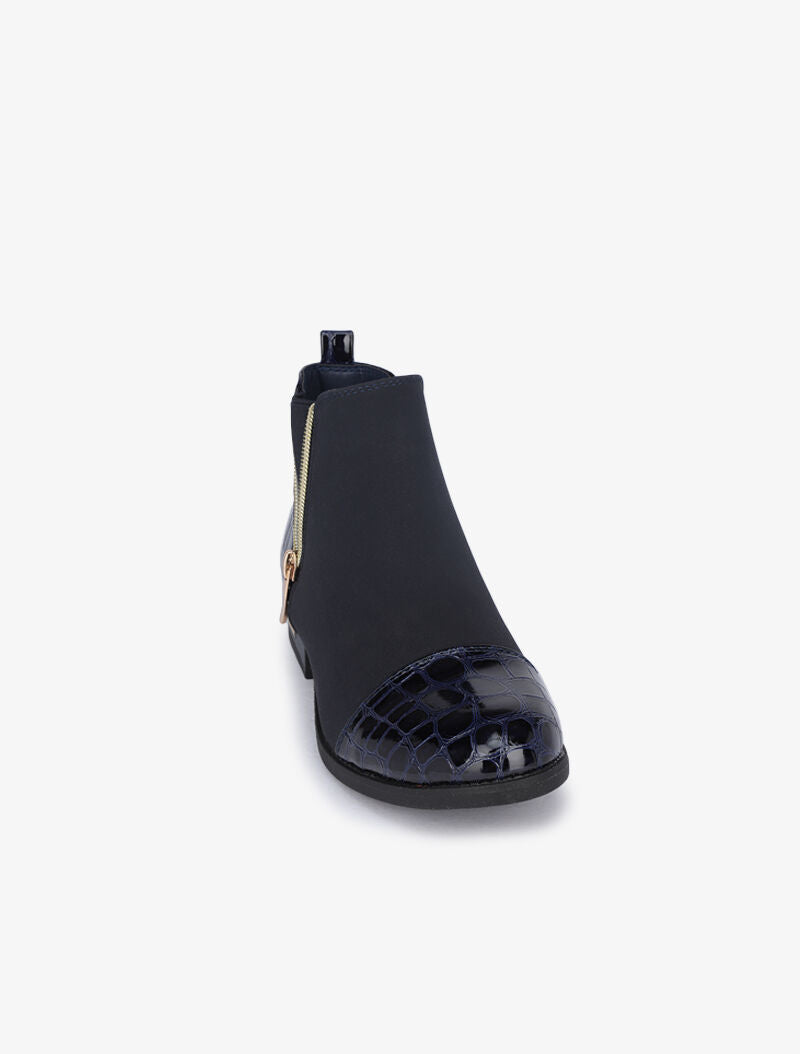 Bottines à contreforts et bouts effet croco vernis - Marine - 3