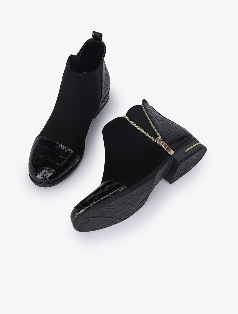 Bottines à contreforts et bouts effet croco vernis - Noir - 6
