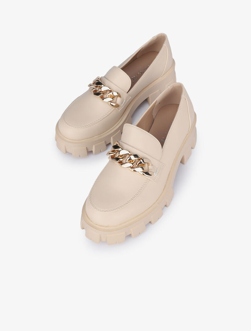 Mocassins à détail chaîne et semelles crantées - Beige - 1