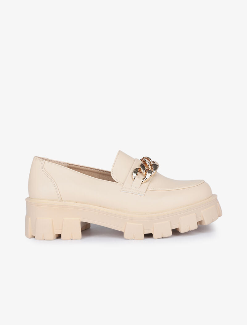 Mocassins à détail chaîne et semelles crantées - Beige - 2