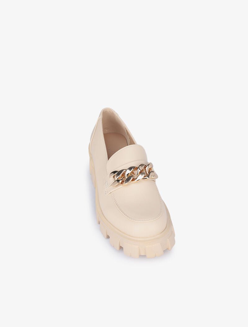 Mocassins à détail chaîne et semelles crantées - Beige - 3