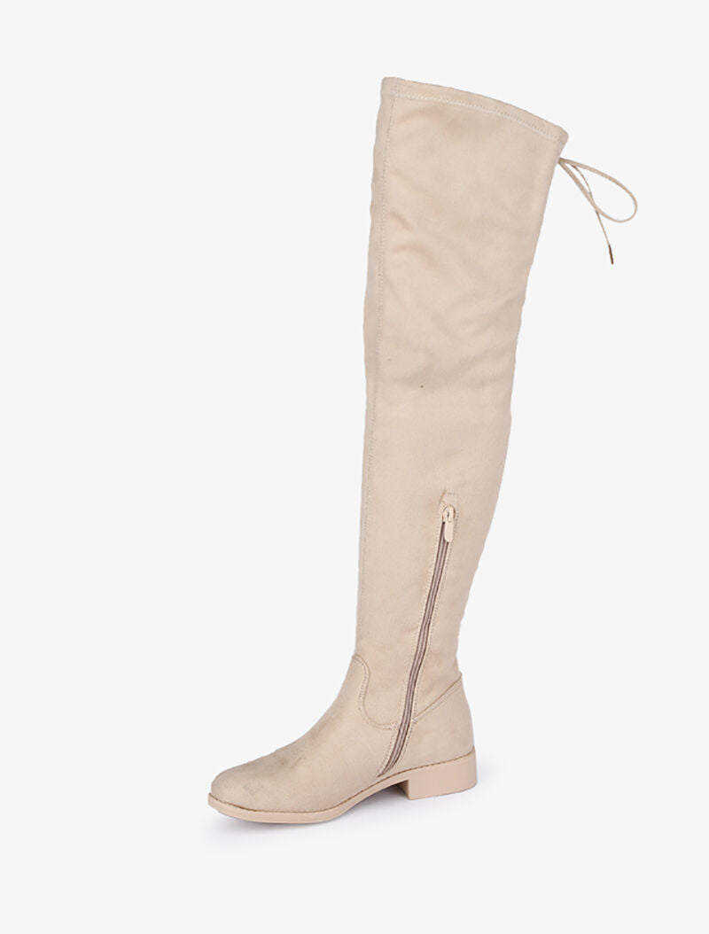 Cuissardes en suédine à lacets - Beige - 4