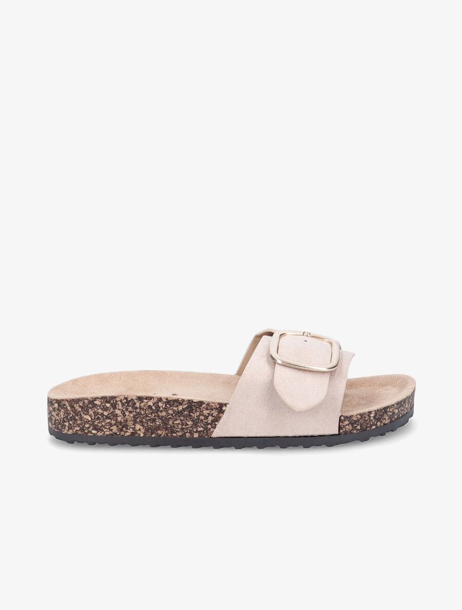 Claquettes en suédine à boucle métallique - Beige - 1