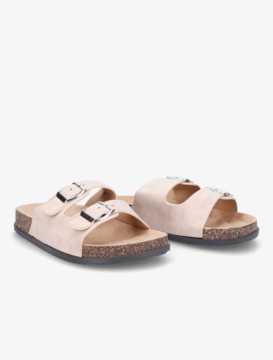 Claquettes en suédine à double brides à boucle - Beige - 4