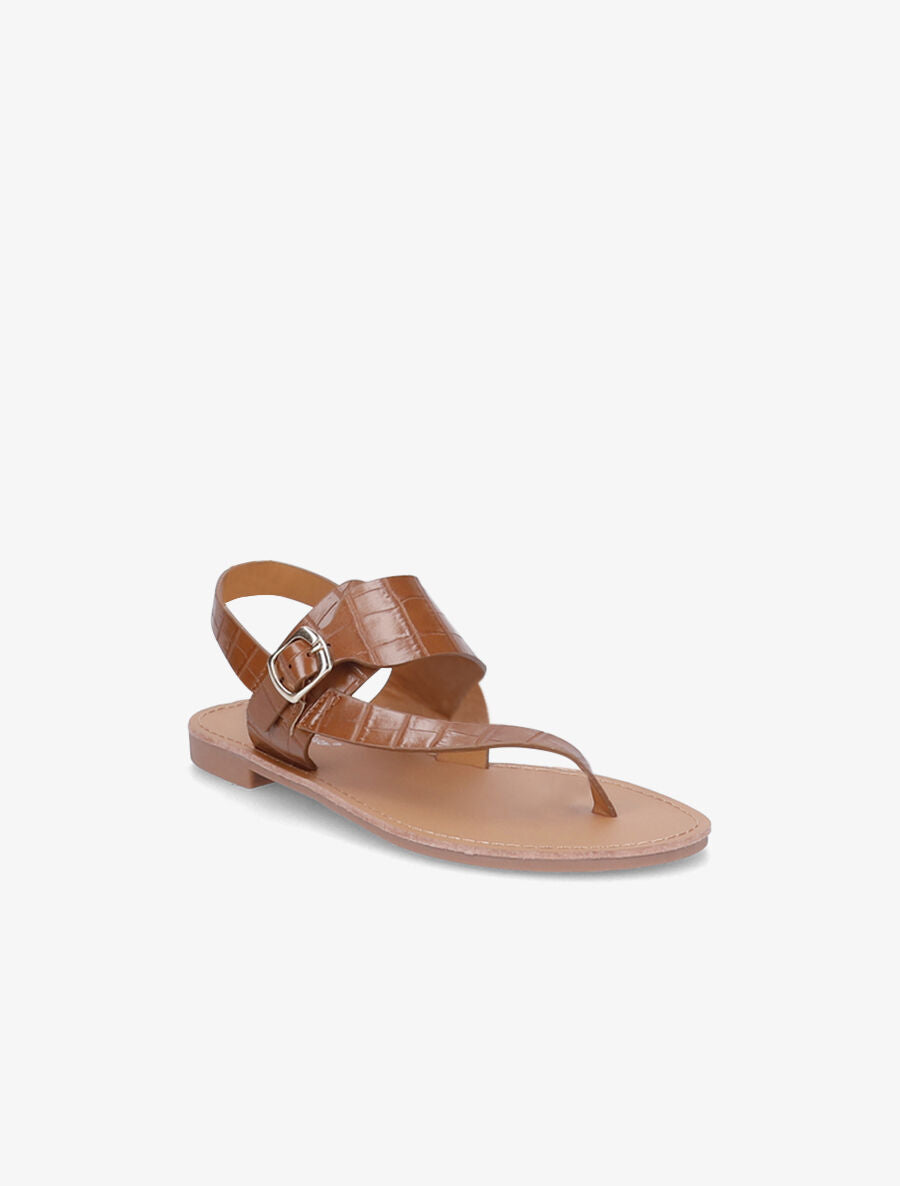 Nu-pieds effet croco à boucle - Camel - 2