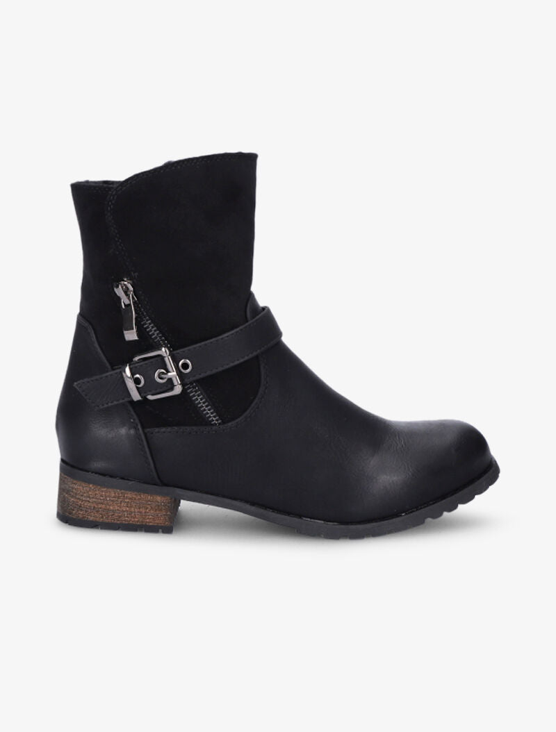 Boots bi-matière fourrées à sangle - Noir - 2