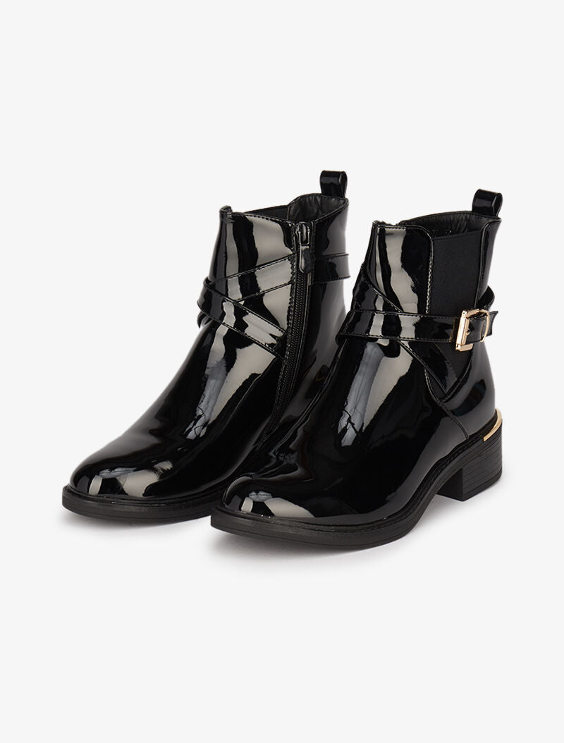 Bottines vernies à détails dorés - Noir - 5