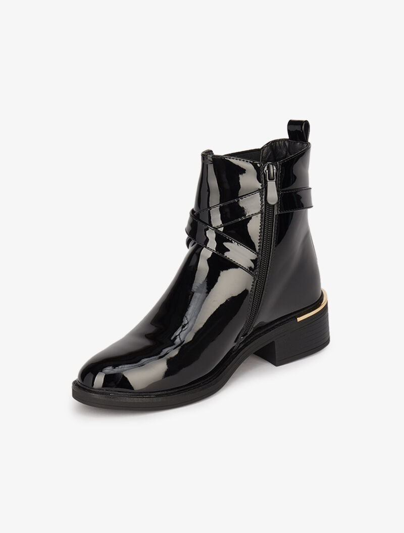 Bottines vernies à détails dorés - Noir - 4